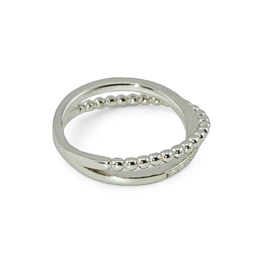 Sterling Silver 925 Overlap Beads CZ Ring - Picture 3 of 5